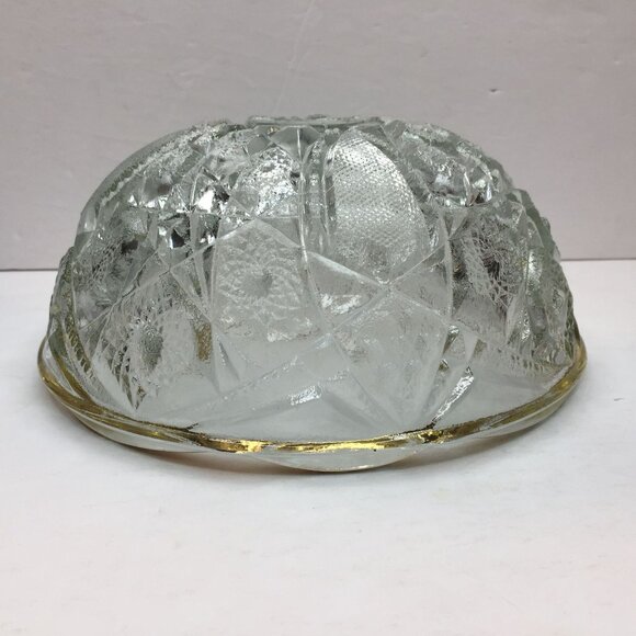 Vintage 1950s 8" Crystal Starburst Cut Glass Serving Bowl Gold Scalloped Rim - Picture 4 of 9